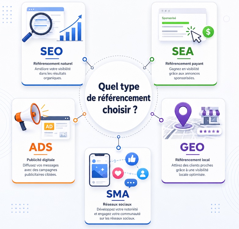 Stratégie de référencement SEO SEA réseaux sociaux et ia
